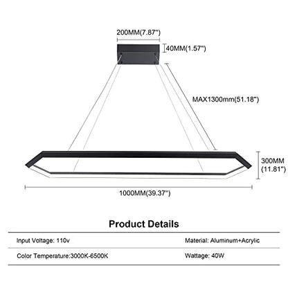 Black Dimmable LED Pendant Light Fixture, Adjustable Hanging Lamp