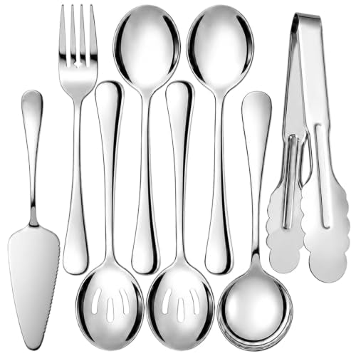 8 Pcs Silver Serving Utensils Set, Serving Spoons for Buffet - color: Silver