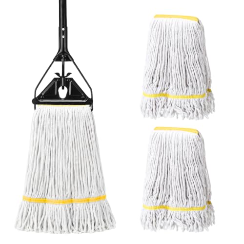 Commercial Industrial Mop,59" Handle,3 Extra Large White Replacement Heads - size: Black Metal Handle + 3 White Heads