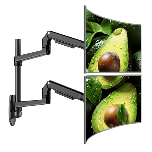 Ergounion Dual Monitor Wall Mount for Flat or Curved Screens up to 38" Within 25 lbs, Adjustable Monitor Arm with Cable Management, VESA 75x75/100x100mm Monitor Mount for 2 Monitors, Black - color: Black, size: Dual
