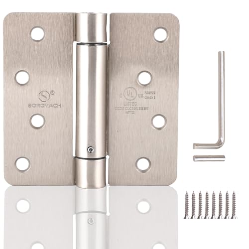 3 Pieces Self Closing Door Hinge 4 inch Satin Nickel Auto Close Hinges Adjustable 4" x 4" Spring Hinges Door Closer Hinge 1/4" Radius Corner Commercial Auto Self-Closing Hinge - color: Satin Nickel