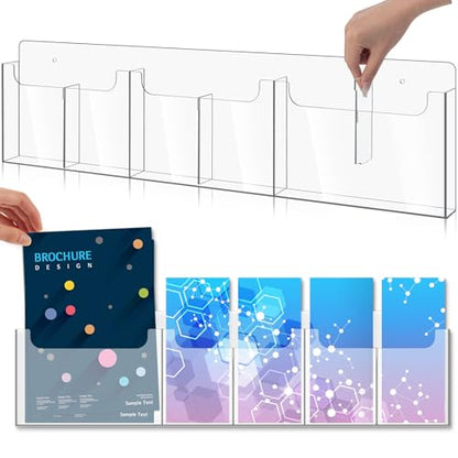 Sherr Acrylic Wall Mount Brochure Holder, 6 Pockets, Adjustable, 26.7''x7'' - size: 26.7'' x 7''