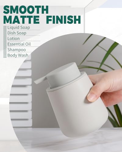 BosilunLife Ceramic Soap Dispenser - Dish Soap Dispenser for Bathroom 12Oz - color: Matte Light Grey