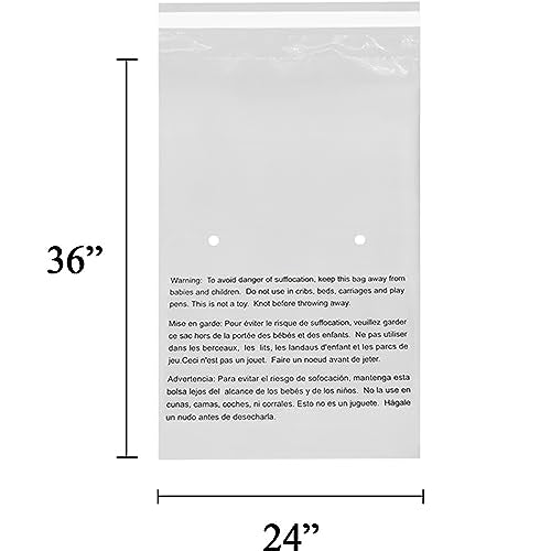 EcoSwift - 24” X 36” (30 Count) Self Seal Clear Poly Bags with Suffocation Warning for Packaging, Shipping - Permanent Adhesive