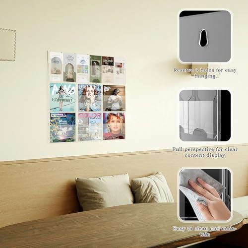 Acrylic Brochure Pamphlet Holder, 6 Magazine Holders and 6 Pamphlet Holders, Clear Brochure Display Stand Wall Mount, Trifold Flyer Rack, Literature Storage Rack for Home, Offices, Waiting Room