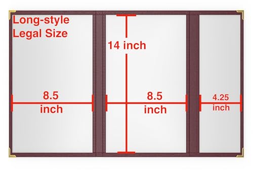 10 Pcs Burgundy Menu Cover 8.5x14 & 4.25x14, Asymmetric Trifold - color: burgundy, size: Trifold/2.5 Pages - 8.5" x 14"