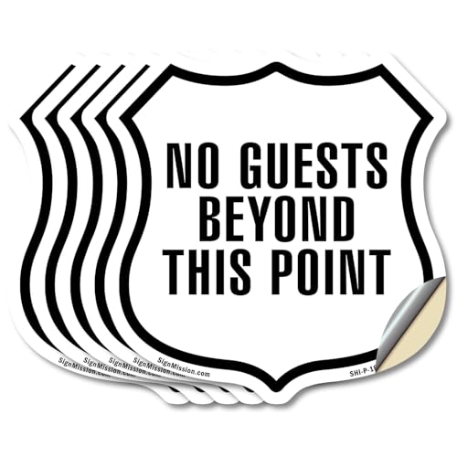 No Guests Beyond This Point (5 Pack) 4 inch X 4 inch Shield Shaped Heavy Duty 3.2 mil Vinyl Decals Weather Resistant Made in the USA - color: Vinyl Decal, size: (5 Pack) 4 inch X 4 inch