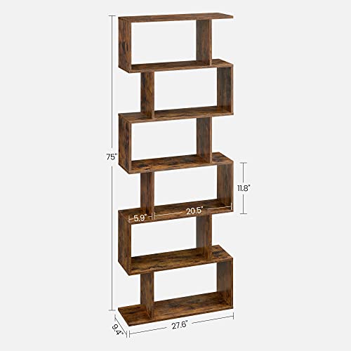 VASAGLE 6-Tier Bookcase, Open Storage, 9.5 x 27.6 x 75 Inches - color: Rustic Brown, style: 6-Tier (27.6"W)