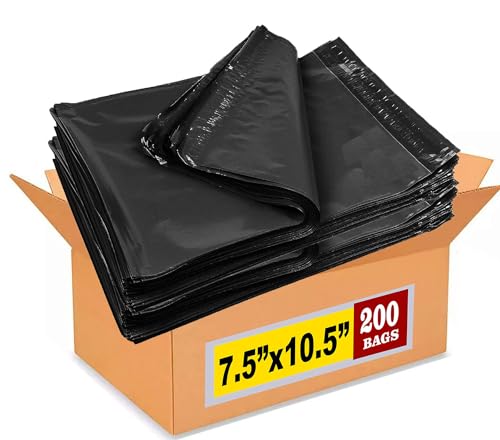 iMBAPrice Black Poly Mailers 7.5x10.5 Inch 200 Pack I Size #2 Self-Seal, Waterproof Shipping Envelopes, Tear-Resistant, For Clothing & Small Business Packaging - color: Black, size: 7.5" X 10.5"