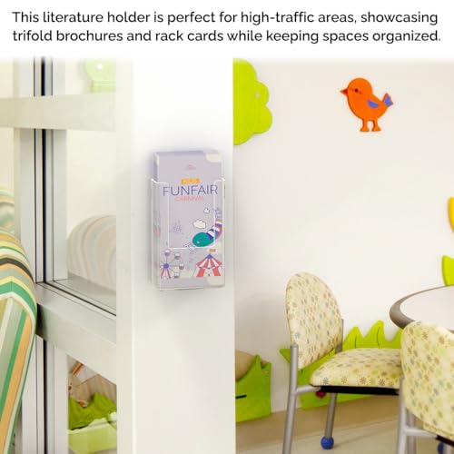 Marketing Holders 6 Pack Trifold Holder with Hanging Hardware for 4" Brochures Pamphlets Maps Menus and Rack Cards Wall Mounting Display for Printed Literature and Graphic Materials