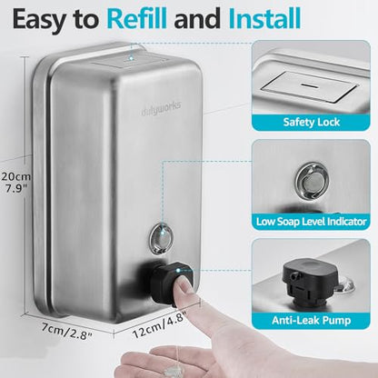 Commercial Soap Dispenser Wall Mount, 1100 mL, Silver - size: 37.19 fl.oz./ 1100ml