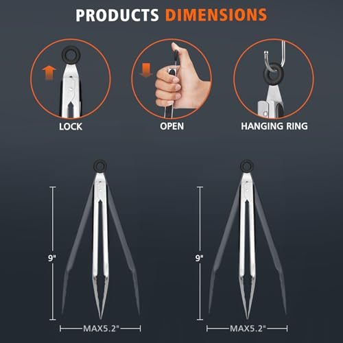 Hotec Tongs for Cooking Premium Stainless Steel Kitchen Tongs Set of 2-9" - size: 9 inch, 2pack