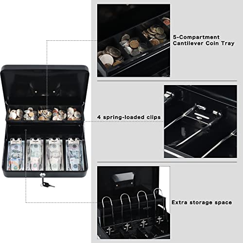 xydled Cash Box with Key Lock, Metal Money Box, Safe Storage box, Black - color: Black Key Lock