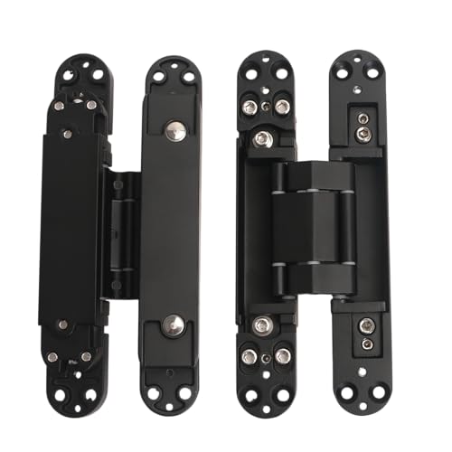4-Pack 7 inch Black Hidden Door Hinges, Heavy Duty Zinc Alloy Concealed Hinges, Invisible 180 Degree Swing Hinge, 3 Way Adjustable Butt Hinge - color: Black, size: 7 Inch
