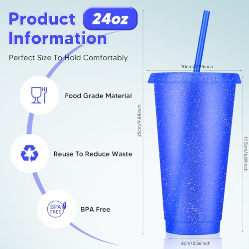 24 Pack Plastic Tumblers with Lids and Straws, Reusable Colorful Cups for Parties, Birthdays, Iced Coffee, Travel, Cold Drink Bulk Tumblers (24 oz, Dark Blue) - color: Dark Blue-24pcs