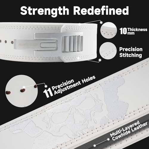 MANUEKLEAR 4-Inche Lever Belt Weightlifting with Heavy Duty Buckle - color: White/Silver, size: XL (39-45inches)