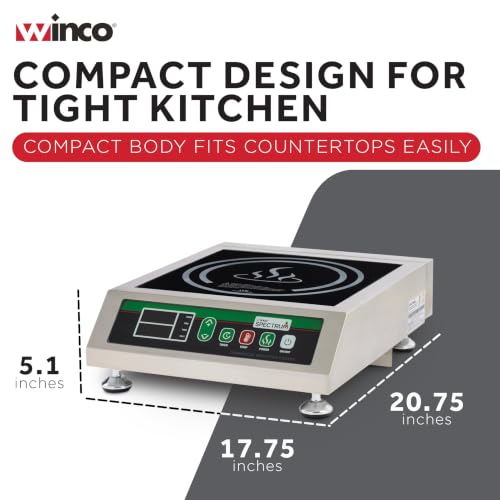 Winco 3400W Silver/Black Induction Cooktop Burner - color: Silver/Green/Black, size: 3400 W (240V), style: Countertop