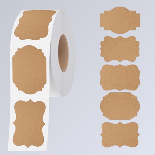 300 PCS Kraft Blank Stickers, 5 Fancy Shapes Labels Blank Stickers Roll Rustic Name Tags with Permanent Adhesive for File Folders, Food Jars, Gift Tags, Home Office Business Uses (2” x 3”) - color: Kraft Paper Primary Color, size: 2” x 3”