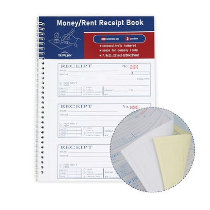 2 Pcs Money Rent Receipt Book,7.9x11.22 Inches,Receipt Book with Carbon Copies,2 Part Carbonless,Cash Receipt Book,200 Sets per Book - size: 7.9x11.22 inches, style: 2Pcs-2Part