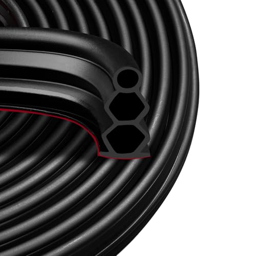 40 Feet Self-Adhesive Rubber Weather Stripping Fits Big Gaps, Extra Thick Rubber Door Weather Stripping Door Seal Strip for Door Frame Door Insulation Strip Waterproof(Black) - color: Black