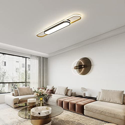 Qcyuui Linear Ceiling Light, 43.3in Dimmable LED Ceiling Light with Remote - color: Black and Gold/Dimm/48W/43.3IN, size: 43.3in