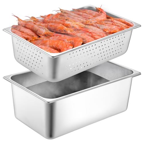Tioncy 2 Pack Perforated Hotel Pans Set, Full Size, 6 Inches, 8 Inches - size: 6 Inches, 8 Inches