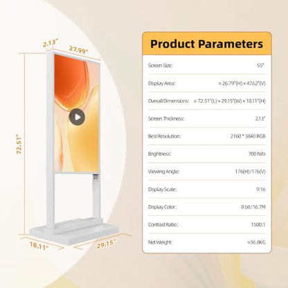 55" Digital Signage Display Kiosk 700-Nit UHD Commercial Display - size: 55 inch