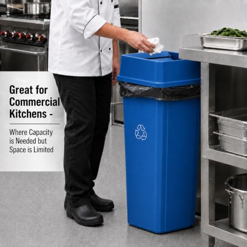 23 Gallon Blue Square Plastic Kitchen Recycling Bin with Drop Lid - color: Blue