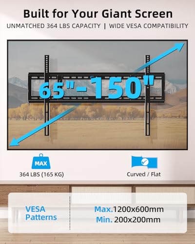 HOME VISION Heavy Duty TV Wall Mount 65-150", Fixed, VESA 1200x600, 364 lbs - size: 65-150 Inch