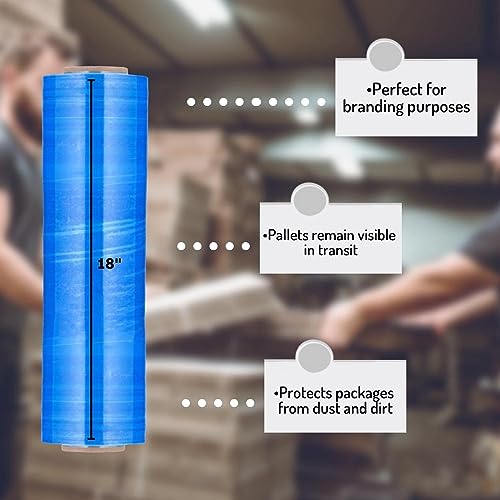 PSBM Dark Blue Stretch Wrap, 192 Rolls 18 Inch x 1000 Feet 100 Gauge, Heavy Duty Plastic Wrap Industrial Strength Shrink Film for Moving, Packing & Shipping - color: Blue, size: 192 Rolls