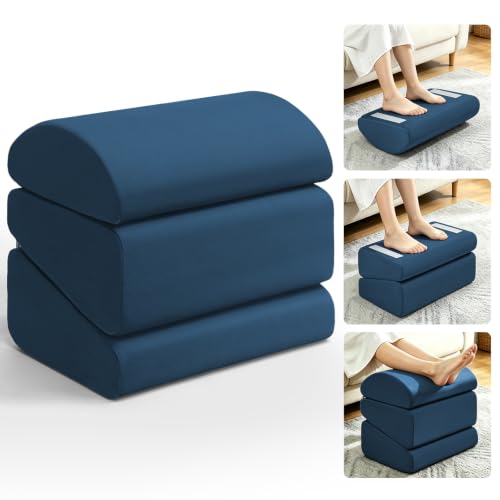 Under Desk Foot Rest, 6-in-1 Ergonomic Footrest, 5 Adjustable Heights-Blue - color: Blue