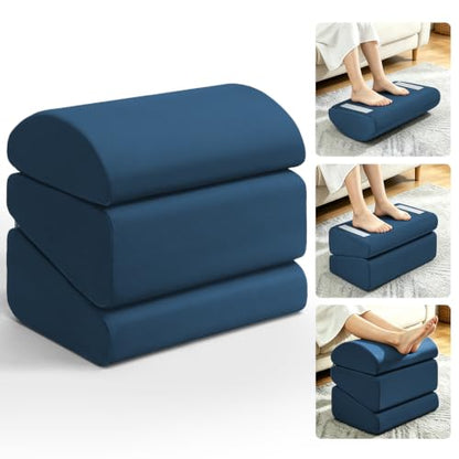Under Desk Foot Rest, 6-in-1 Ergonomic Footrest, 5 Adjustable Heights-Blue - color: Blue