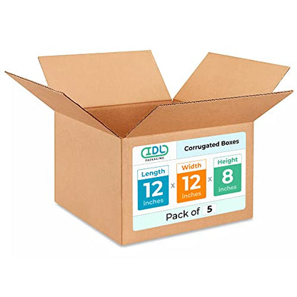 Medium Moving & Shipping Boxes 12 x 12 x 8 inches (5-Pack) - Extra Strength 200 lb vs Regular - USA-Made Corrugated Cardboard Boxes for USPS/UPS/FEDEX - Box for Shipping by IDL Packaging - size: 12 * 12 * 8" (Medium Boxes)
