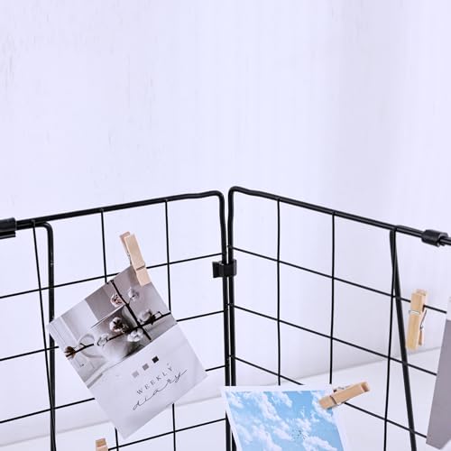 Photo Display Rack, Note Display Rack, Double-sided Photo Metal Rack, Suitable for Use As a Home Desk Photo Organizer, With 20 Wooden Clips, Black - color: Two Grid-Black
