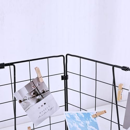 Photo Display Rack, Note Display Rack, Double-sided Photo Metal Rack, Suitable for Use As a Home Desk Photo Organizer, With 20 Wooden Clips, Black - color: Two Grid-Black