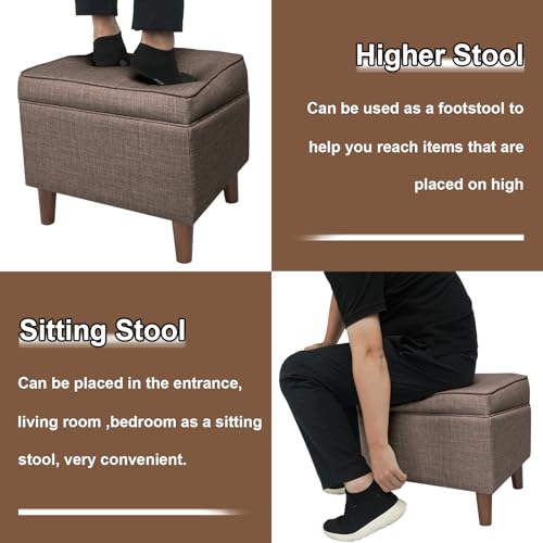 FAGAGA Storage Ottoman with Adjustable Cover, Soft Step Stool - color: Brown, size: 15.8"D x 18.5"W x 15.8"H