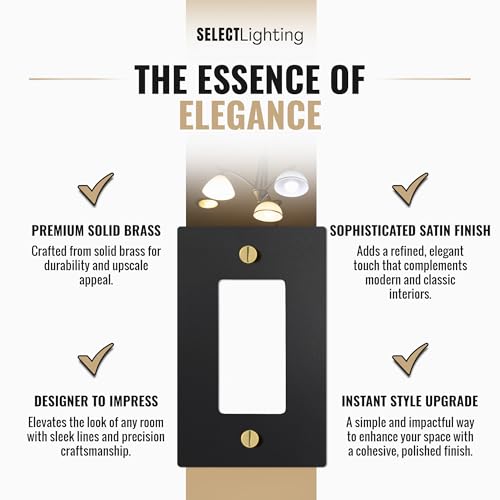 SELECT 1-Gang Solid Brass Wall Plate Cover, Black w/Brass Accessories - color: Black with Brass, size: 1 Gang, style: Wall Plate