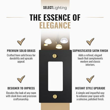 SELECT 1-Gang Solid Brass Wall Plate Cover, Black w/Brass Accessories - color: Black with Brass, size: 1 Gang, style: Wall Plate