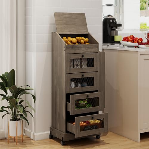 ARTETHYS Potato Storage Bin 5-Tier Rolling White Bread Box with Side Rack - color: Gray
