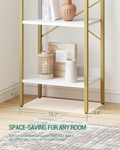 Hzuaneri Bookshelf, Book Shelf, Industrial Bookcase with 2 Hooks - color: White Gold, size: 9.4"D x 15.7"W x 63"H