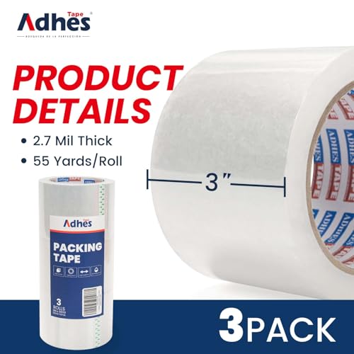 ADHES Packaging Tape 2.7MIL Heavy Duty Packing Tape Mailing Tape,3 Rolls - color: clear, size: 3in x 55yd x 2.7mil