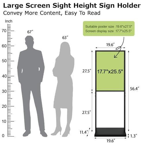 Sign Holder Floor Stand with Weighted Base, 19.6x27.5 Inch Double Sided Metal Poster Stand for Display, Heavy Duty Freestanding Poster Holder Stand for Store, Resturant ,Business