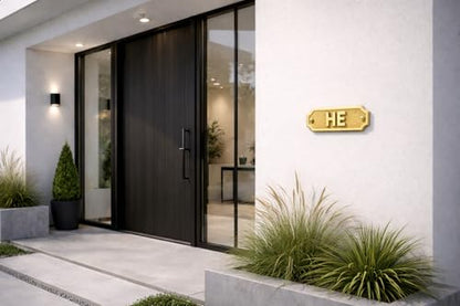 Brass HE Door Sign Plaque 22 x 5 cm | Gender Restroom Sign Wall Plate | Office, Home, Commercial Bathroom Identifier Sign with Mounting Screws - color: HE