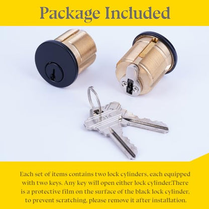 2 Pack Brass Mortise Door Cylinder Lock, 1 1/8" Inch Length Standard SC1 Keyway with 2 Keyed Alike Keys, Door Replacement Lock Cylinder Suitable for Home and Commercial Use. - size: 1 1/8" Inch