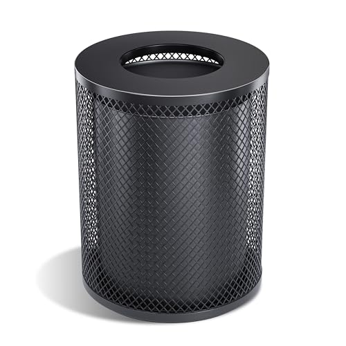 Outdoor Trash Can Commercial, Heavy Duty Large Metal Garbage Can for All Weather Resistant, Garbage Bin Waste Receptacle for Parks, Streets, Patio, Public Spaces - color: Black