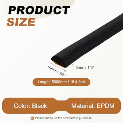 PATIKIL 16.4FT Solid Rubber Weather Stripping, 2/5" W x 1/5" H Self Adhesive D Shape EPDM Rubber Seal Strip Gasket for Door Frame Window Insulation RVs Furniture Cabinets, Black - size: 16.4FT x 2/5"W x 1/5"H