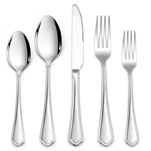 LIANYU 30-Piece Silverware Set for 6, Stainless Steel Flatware Cutlery - style: Scalloped Edge