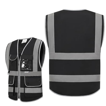 XIAKE Reflective Safety Vest for Men & Women High Visibility Class 2 Vest with Pockets Meets ANSI Standards - color: Black, size: XX-Large