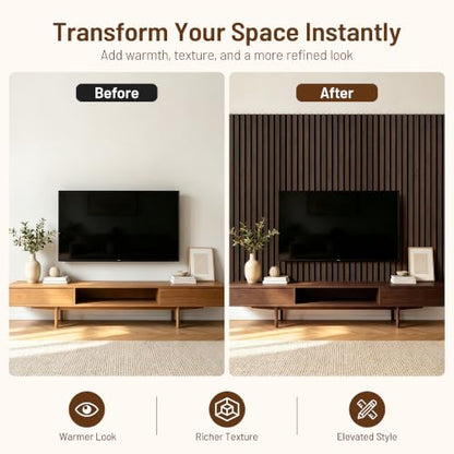 Amsleekey 4-Pack 47.2″x23.6″ Acoustic Wood Wall Panels,8 Hooks, Dark Walnut - color: Dark Walnut, size: 47.2 x 23.6 in - 4 pcs