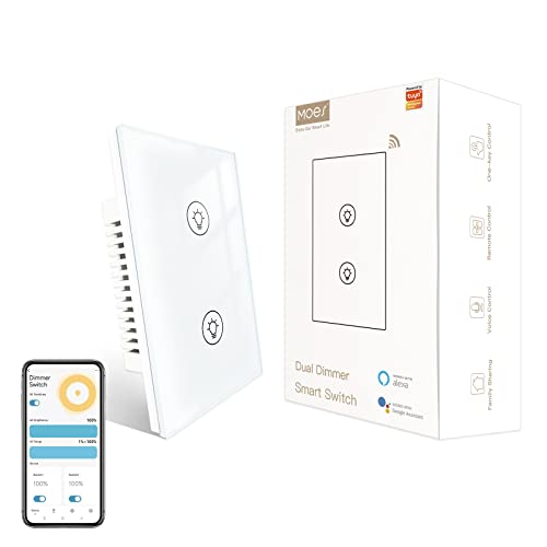 MOES Smart Dual Dimmer Switch for LED Lights, WiFi, Single Pole, White - color: White, size: Double Dimmer Switch